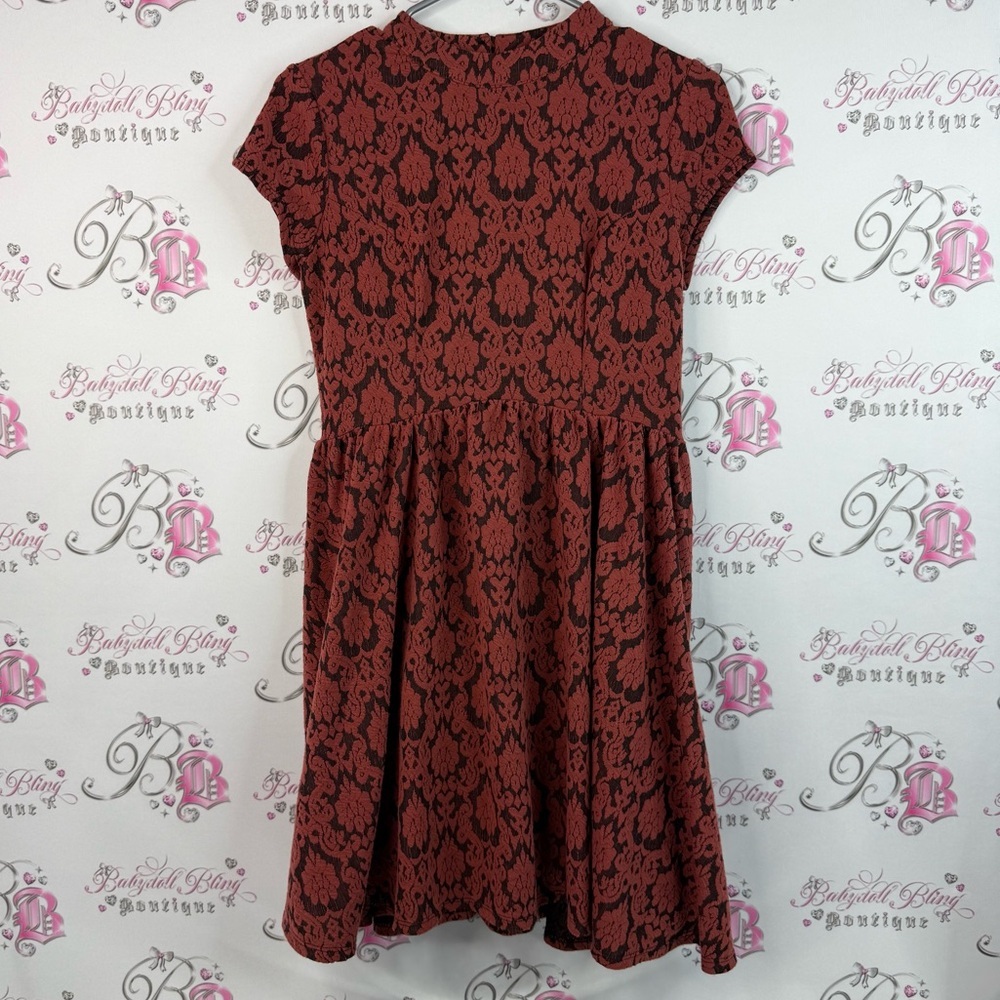 Rewind dress orange Red and Black Patterned Dress paisley keyhole opening back